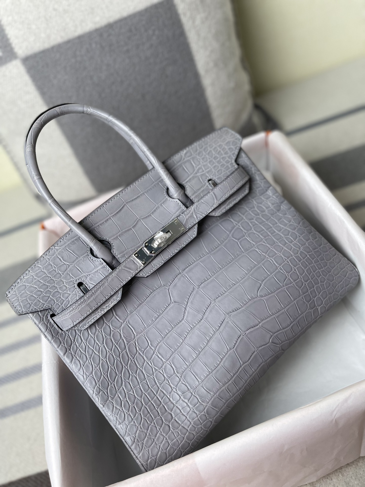 Hermes Birkin 30CM Handmade Bag In Grey Crocodile Niloticus Matte Skin